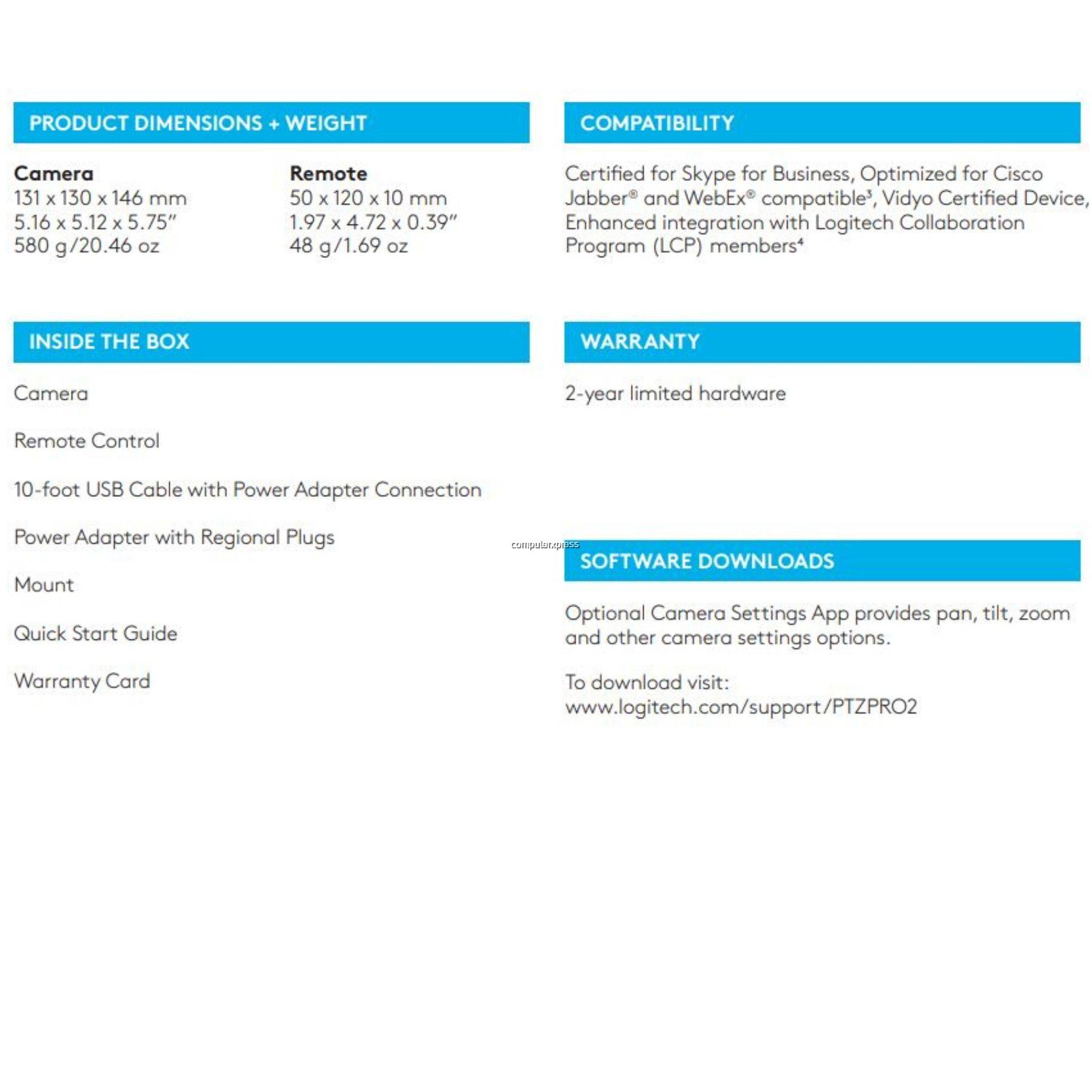 Logitech PTZ Pro 2 HD 1080p Video Conference Camera & Remote